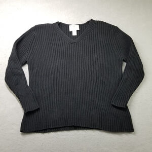 Vintage Express Tricot Sweater Womens Size L Black Ribbed Striped Made Australia